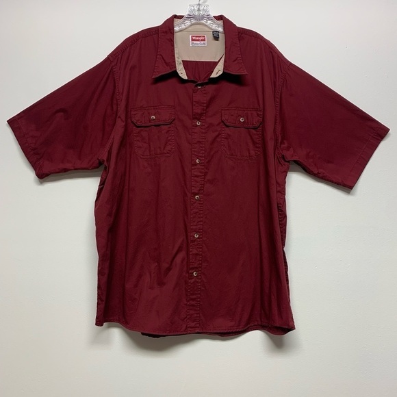 Wrangler Men's 3XL Button Up Short Sleeve Shirt Maroon Red Button Flap Pockets - Picture 1 of 8